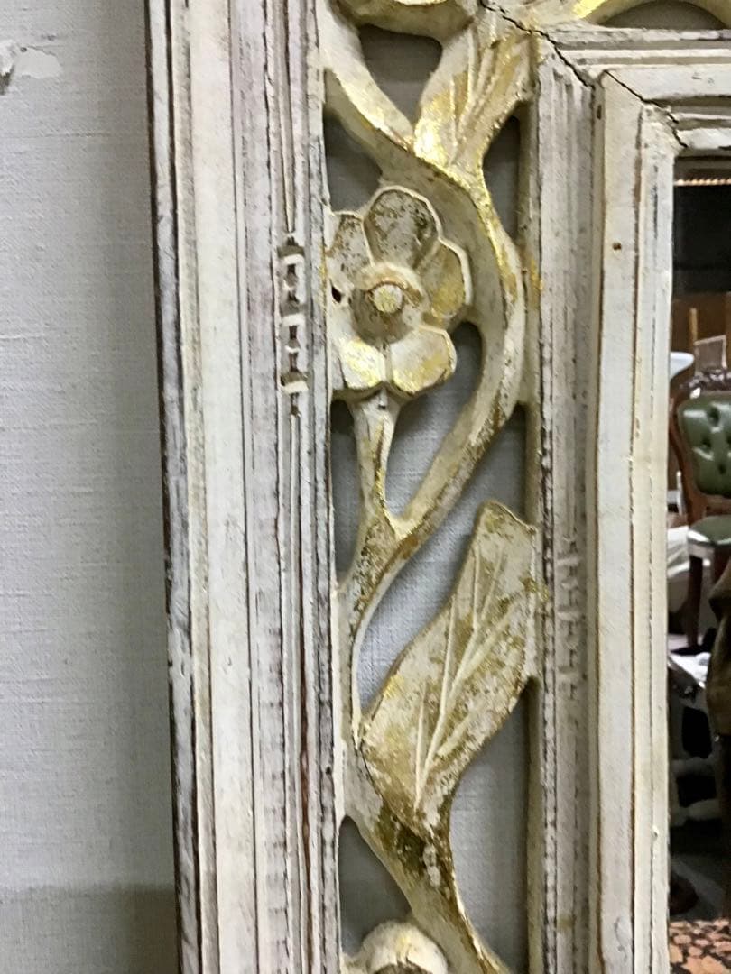 管306☆イタリア製☆木製手彫り彫刻☆アンティーク☆ウォールミラー☆大型鏡☆姿見