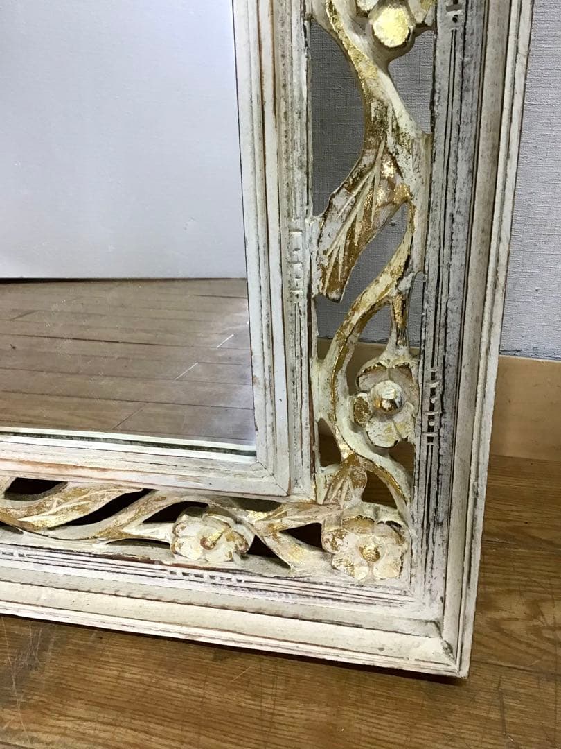 管306☆イタリア製☆木製手彫り彫刻☆アンティーク☆ウォールミラー☆大型鏡☆姿見