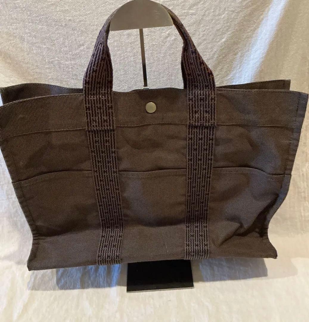 エルメス HERMESエールラインMMグレーナイロンキャンバストートバッグ