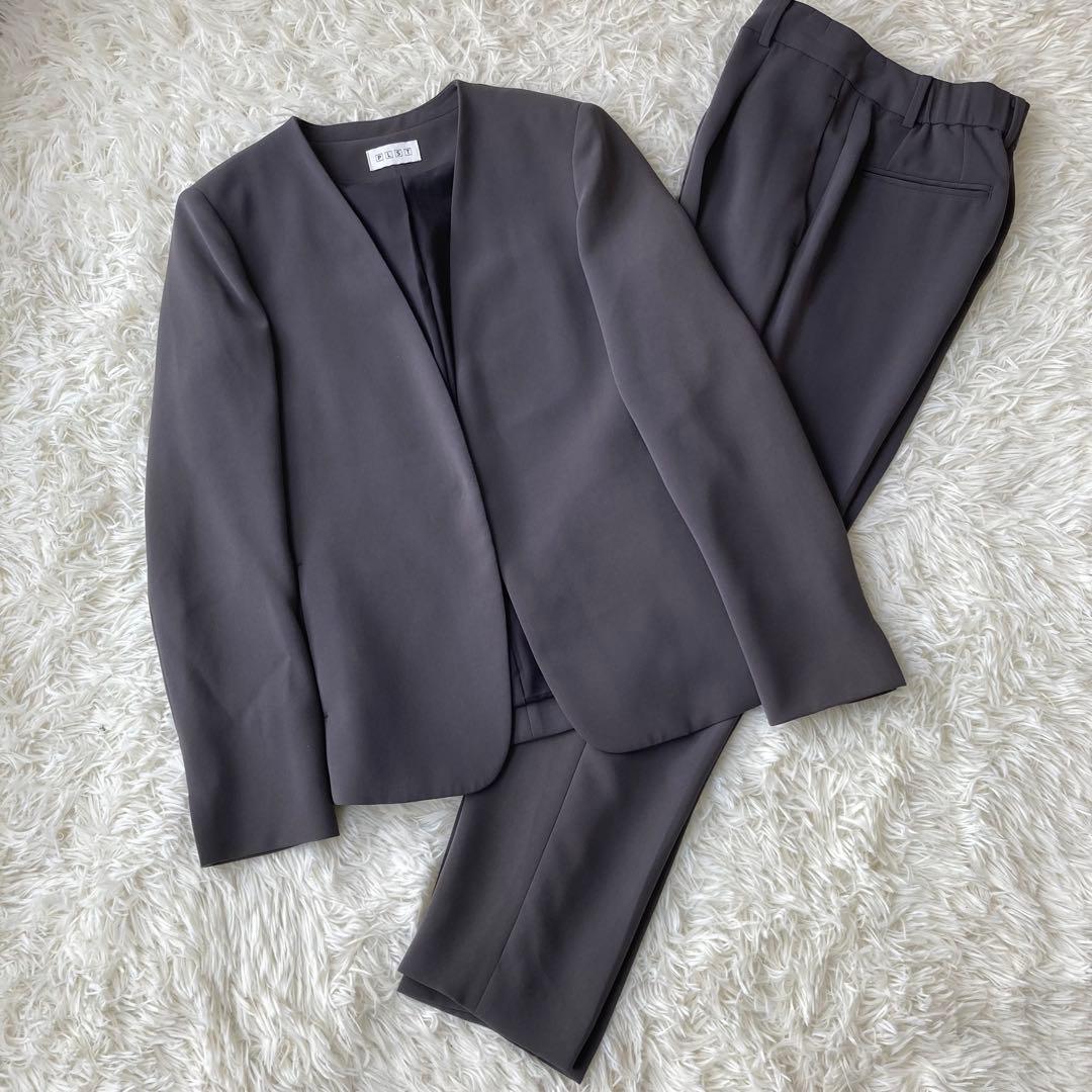 【極美品】 PLST トリアセ ノーカラーセットアップ グレー Mサイズ