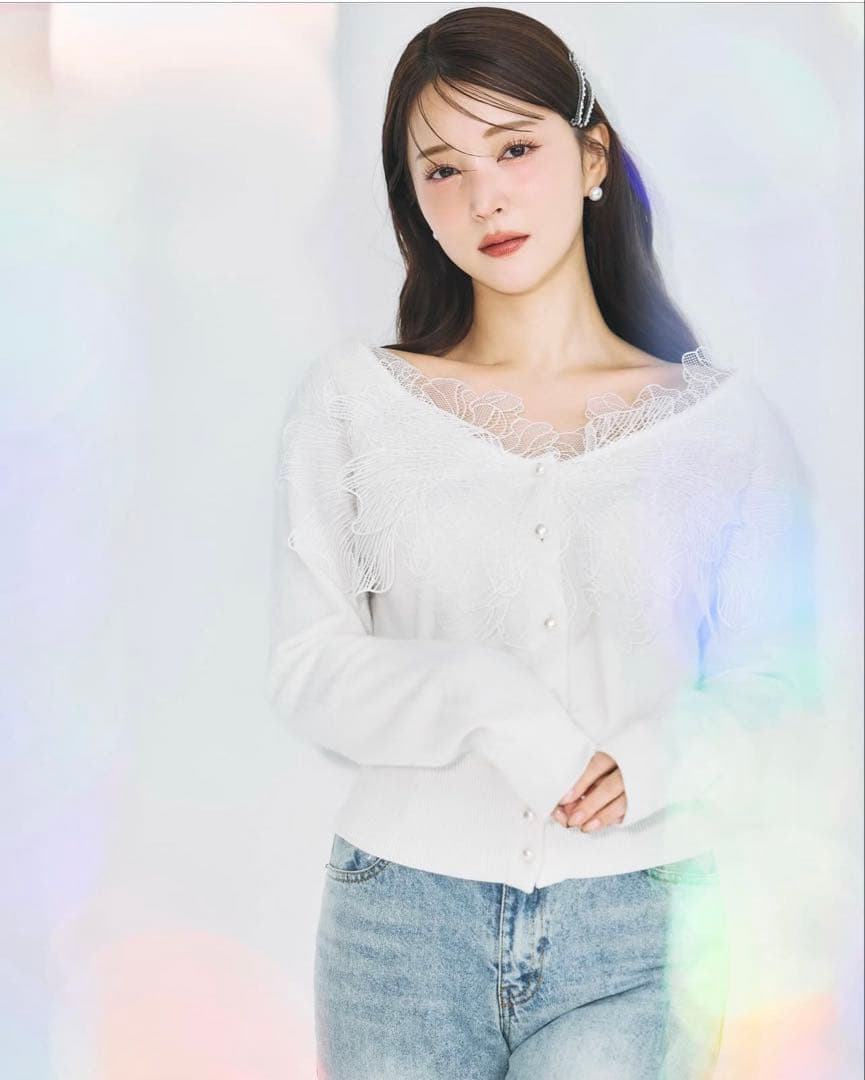 poláura ポローラ レースフリルカーディガン