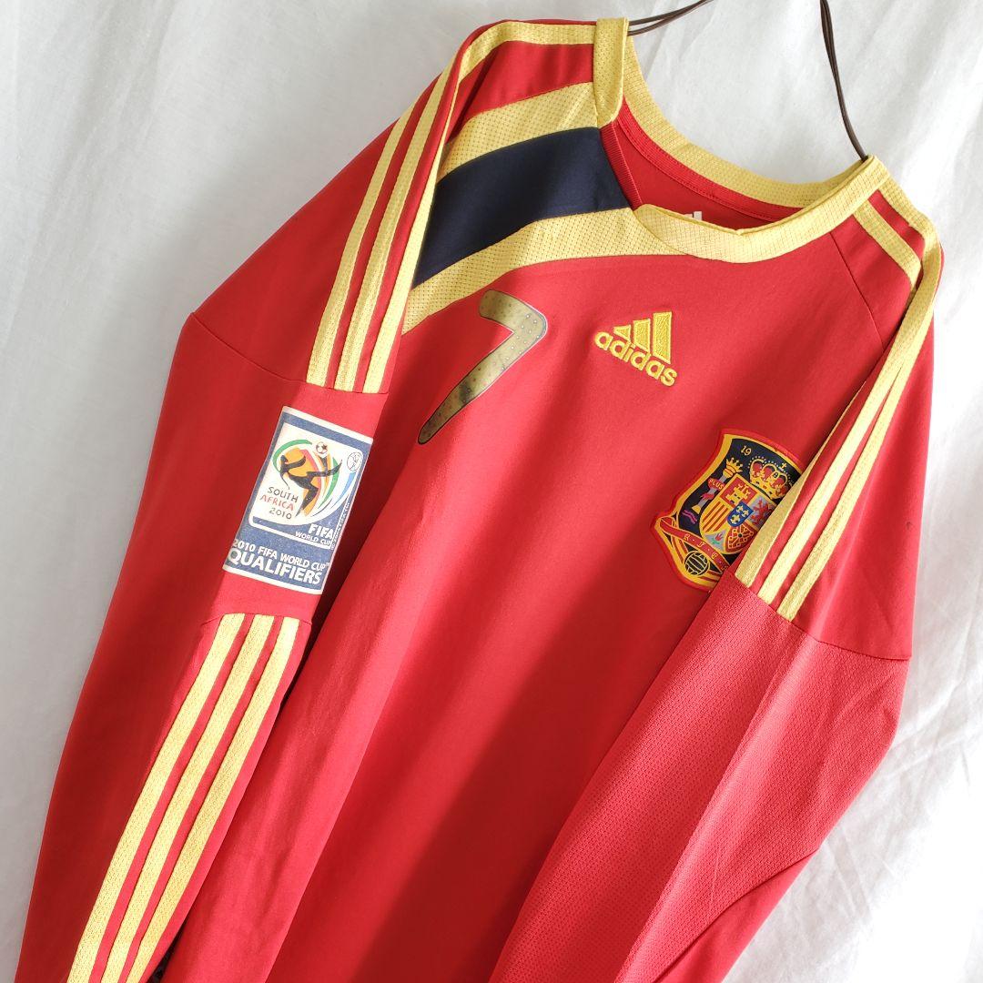 B1011 アディダス　スペイン代表 長袖 ユニホーム 赤 ダビド・ビジャ