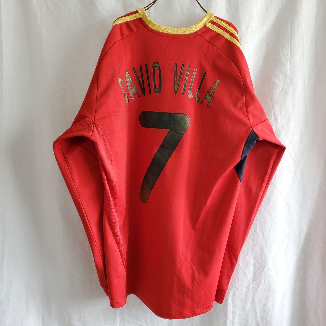 B1011 アディダス　スペイン代表 長袖 ユニホーム 赤 ダビド・ビジャ