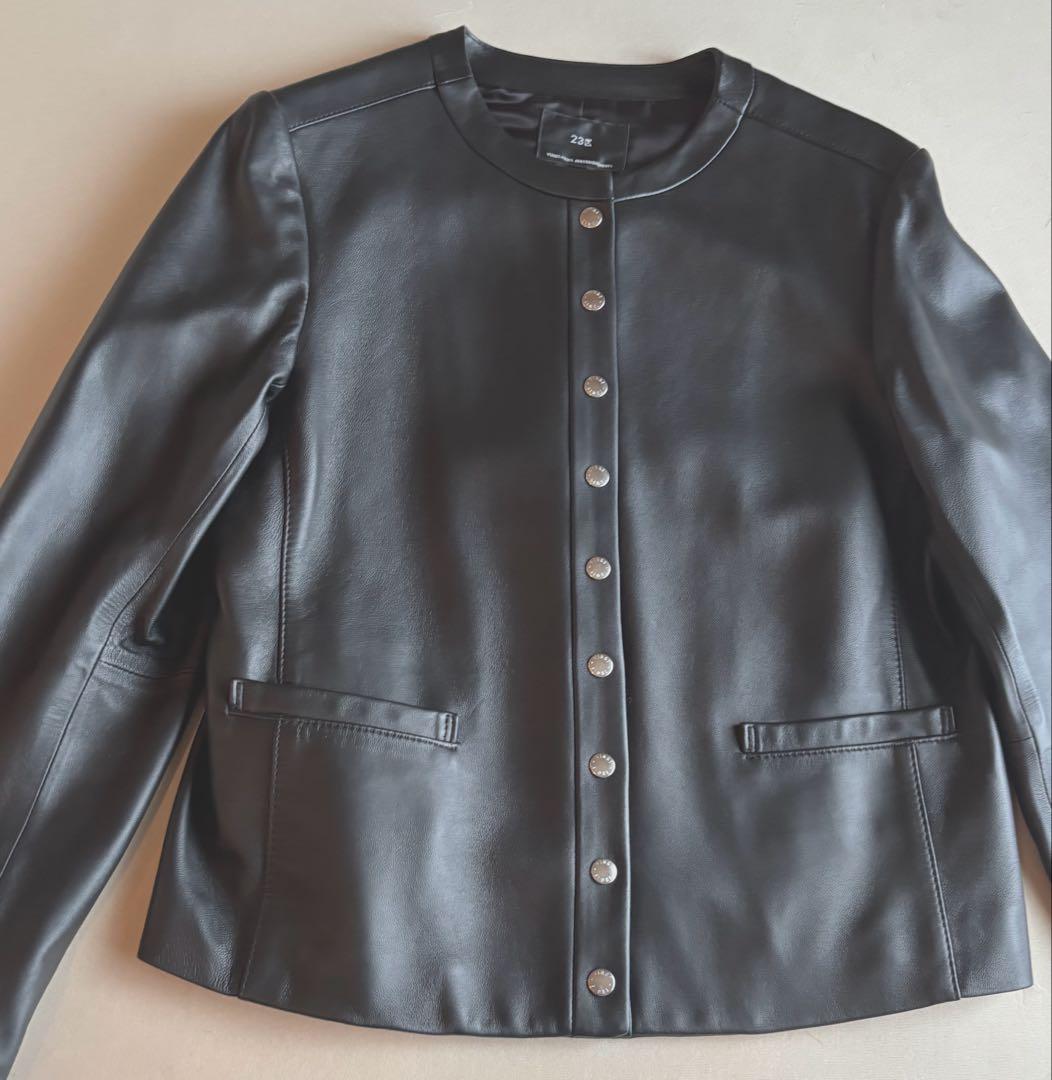 値下げ　２３区　シープレザーノーカラージャケット　サイズ38