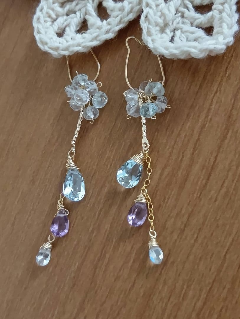 423 14kgfブルートパーズ・アメジスト・ブルームーンストーンのチャーム7点