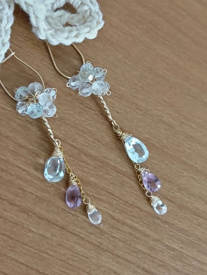 423 14kgfブルートパーズ・アメジスト・ブルームーンストーンのチャーム7点