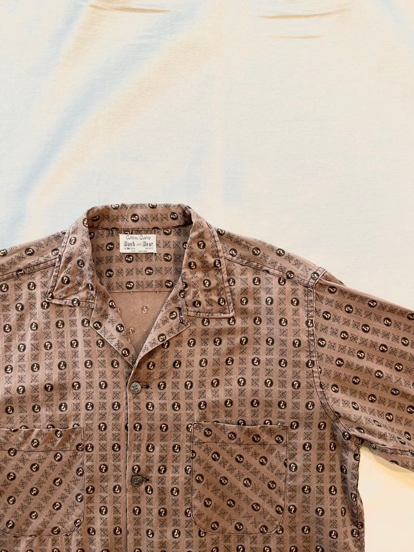 【激レア】60s コットン 総柄 シャツ ロカビリー セント柄 ヴィンテージ