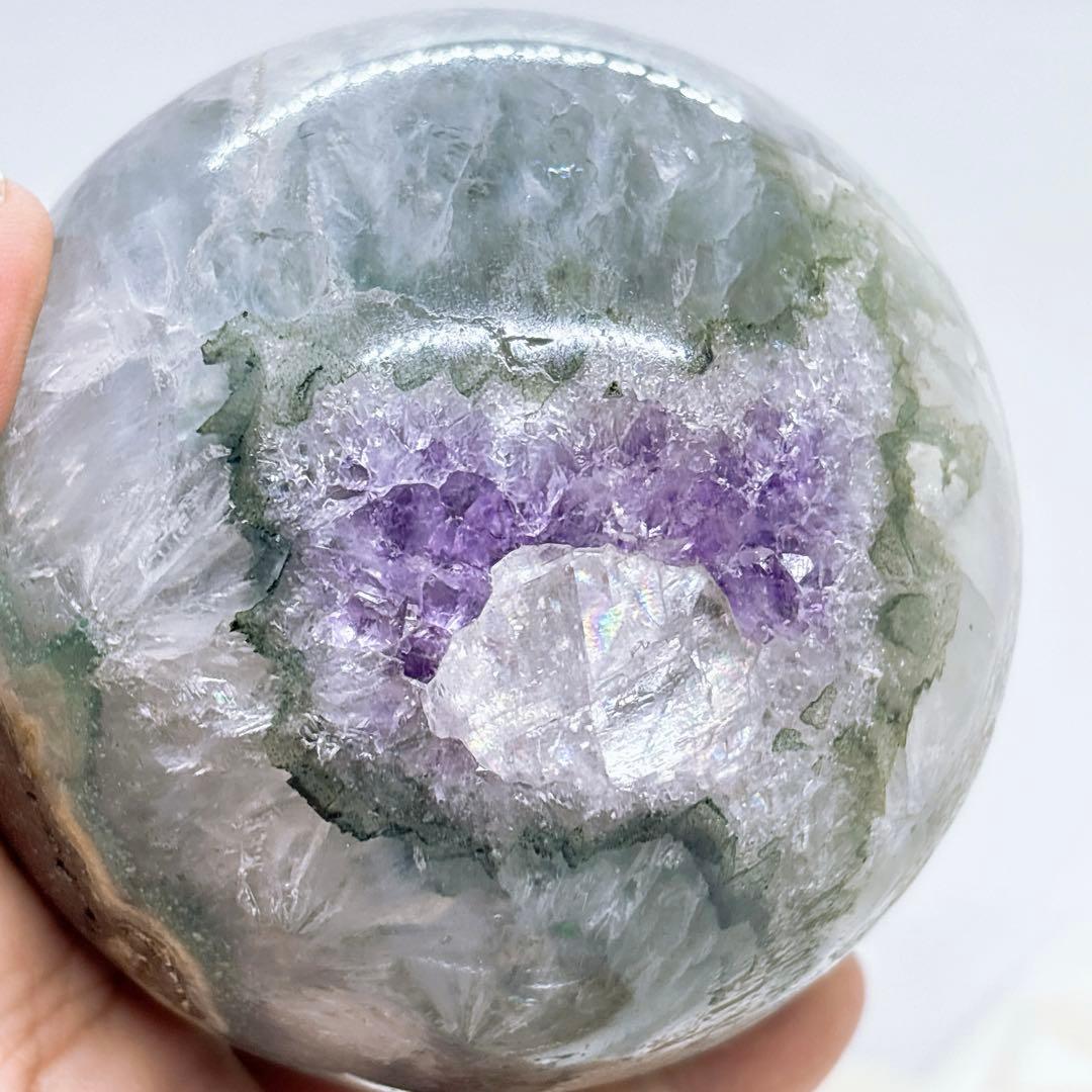 【天然石】希少！グリーンアメジストロスフィア 大玉81ミリ