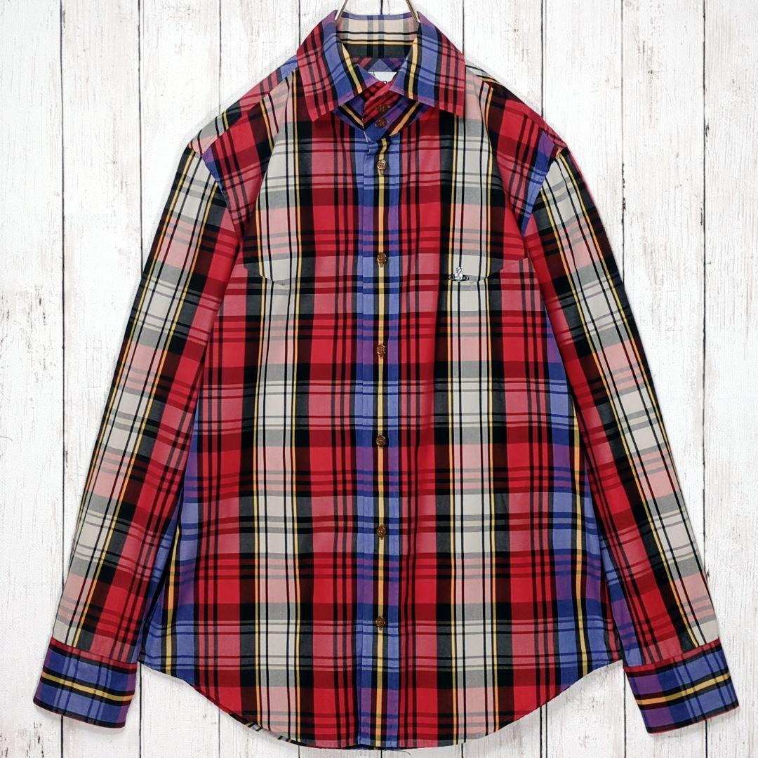 入手困難希少最大サイズ50【美品】ヴィヴィアンマン チェック柄シャツ 刺繍オーブ