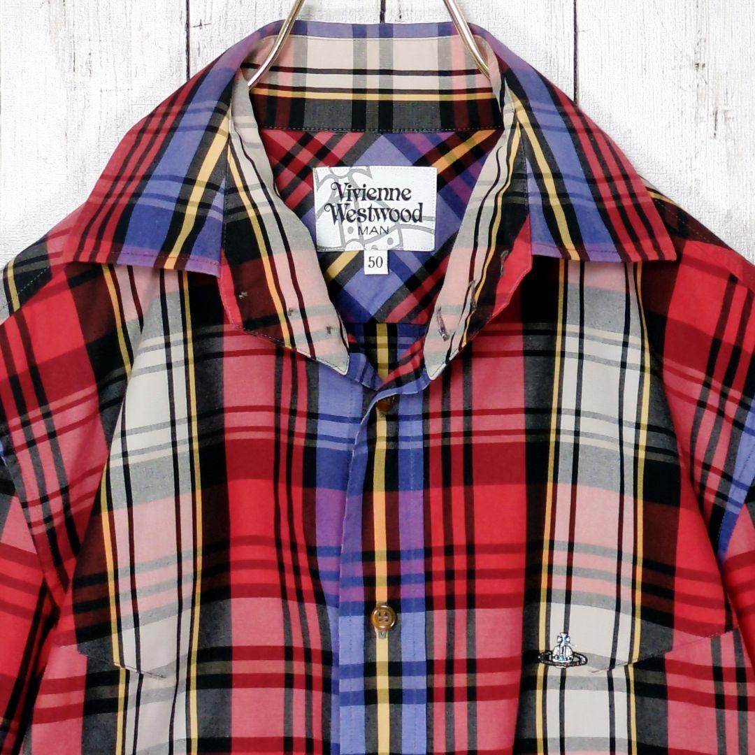 入手困難希少最大サイズ50【美品】ヴィヴィアンマン チェック柄シャツ 刺繍オーブ
