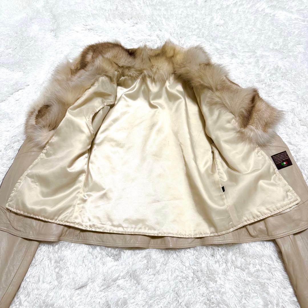 フォックスファー レザー ライダース ジャケット ホワイト イタリア製