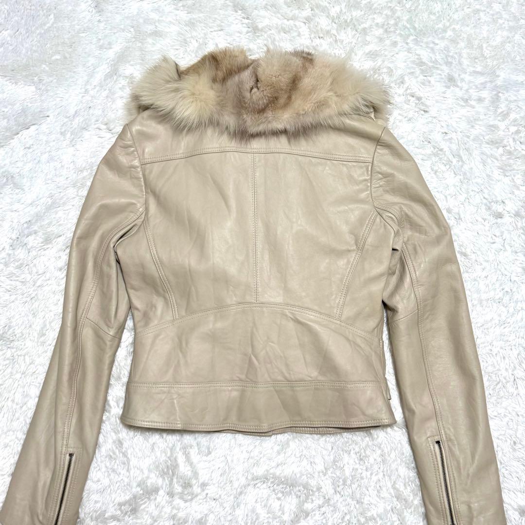 フォックスファー レザー ライダース ジャケット ホワイト イタリア製