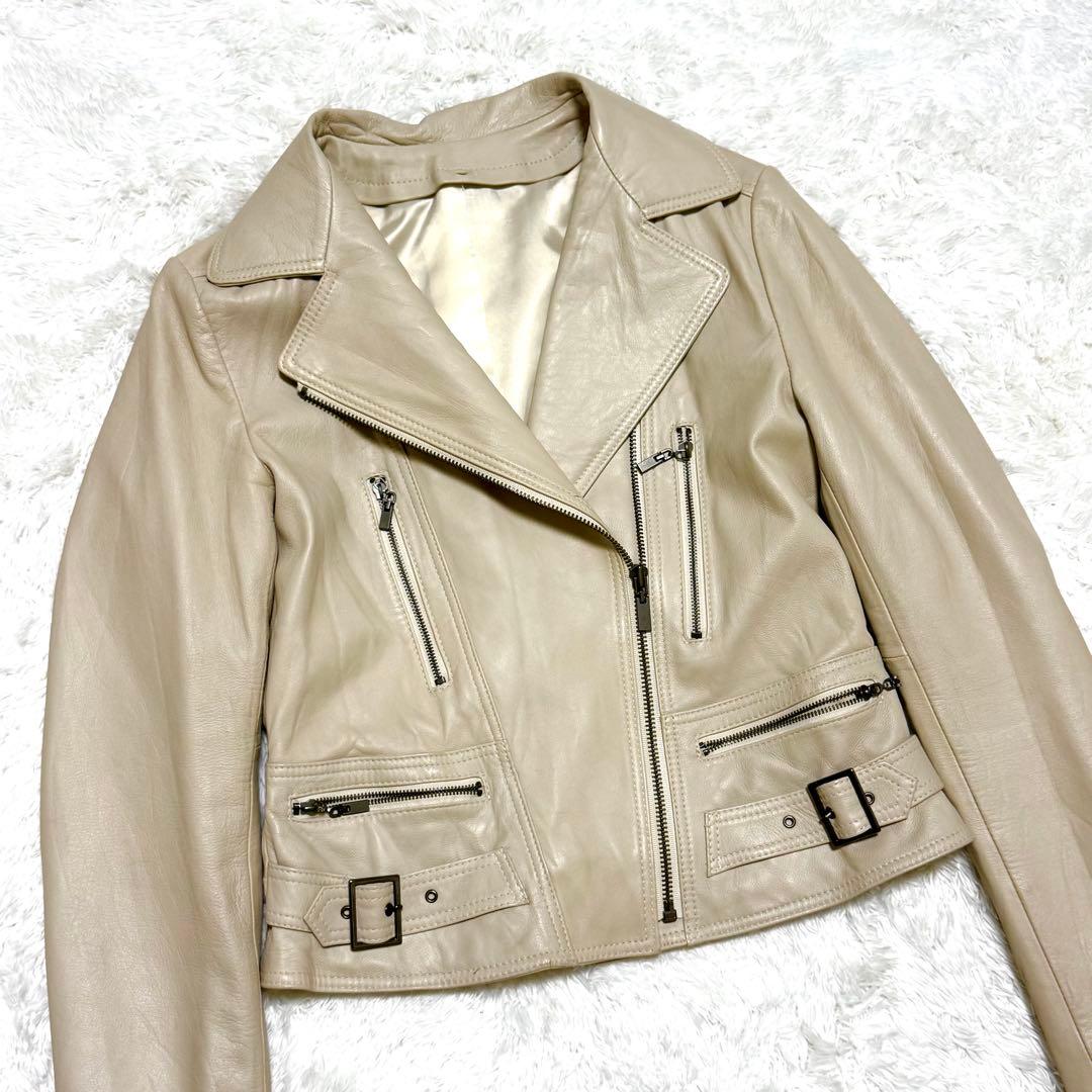 フォックスファー レザー ライダース ジャケット ホワイト イタリア製