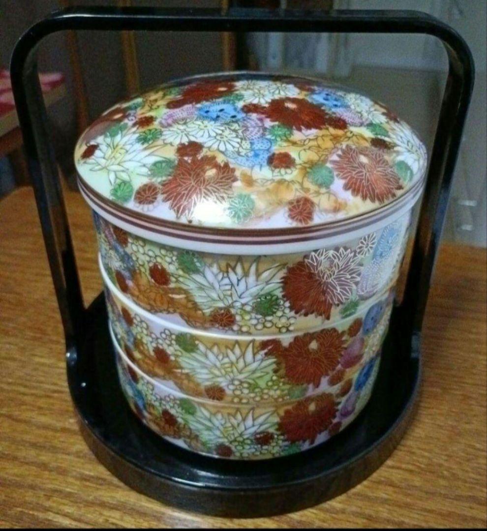 九谷焼　金彩 花詰 三段重 清峰造おせち重箱お正月 未使用