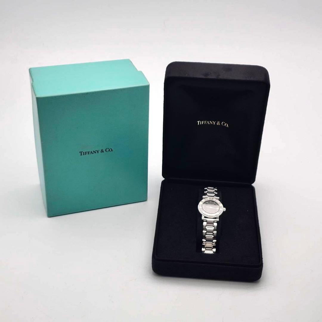 美品✨　ティファニー　時計　アトラス　ラウンド　黒文字盤　シルバー　付属品有り