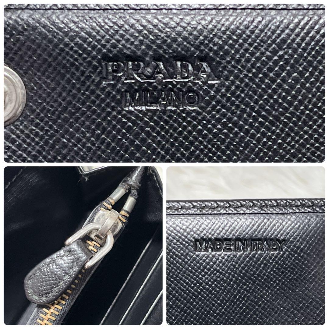 良品✨プラダ 2つ折り長財布 サイフィアーノレザー 三角プレート トライアングル