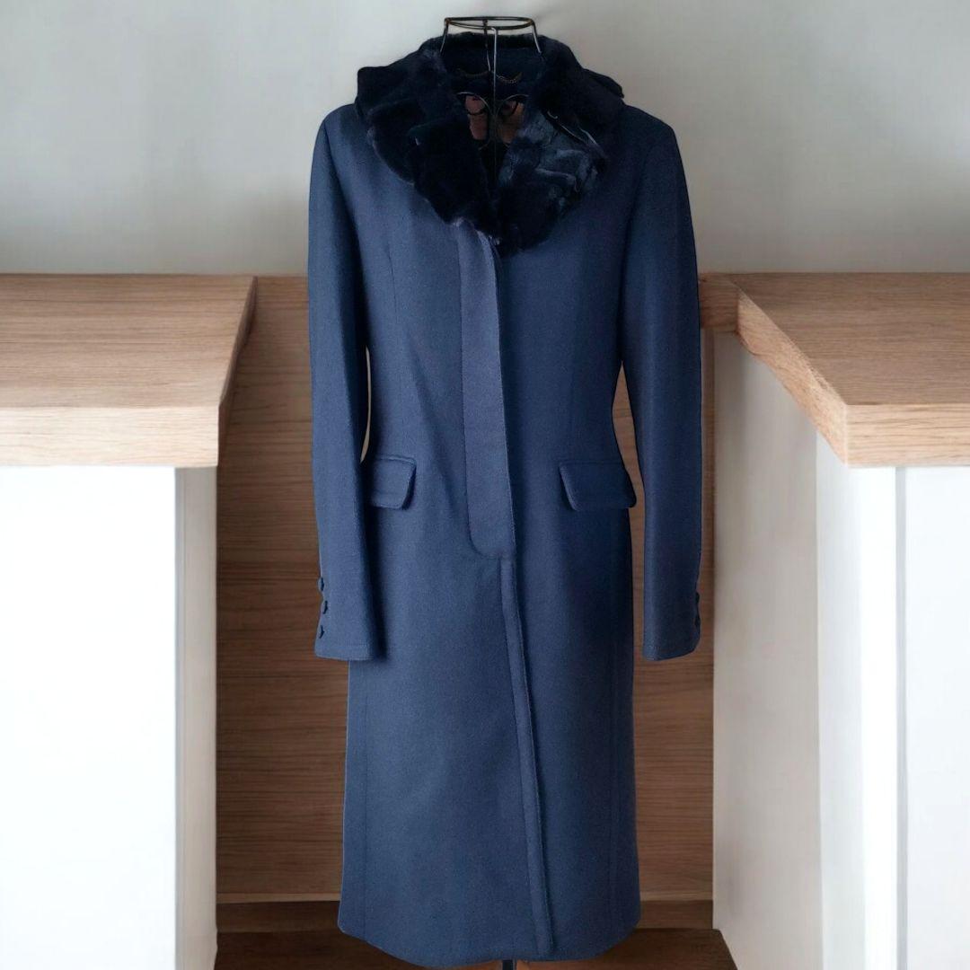 ブルマリン ファー付 カシミヤブレンド ロングコート