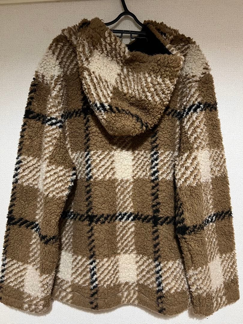 エンポリオアルマーニ フード付 ボアフリース プルオーバー チェック柄 ブラウン