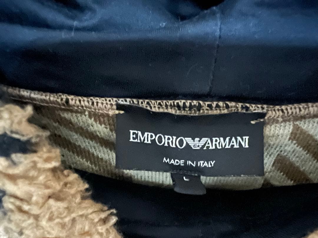 エンポリオアルマーニ フード付 ボアフリース プルオーバー チェック柄 ブラウン