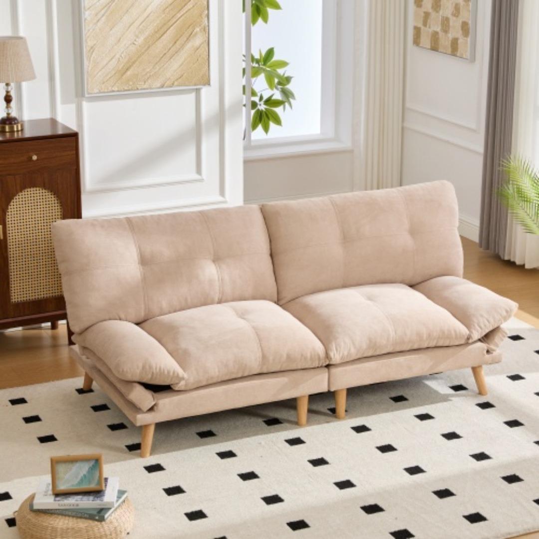 多機能ソファベッド 2人掛け リネン素材 コンバーチブルソファ リビング・寝室用