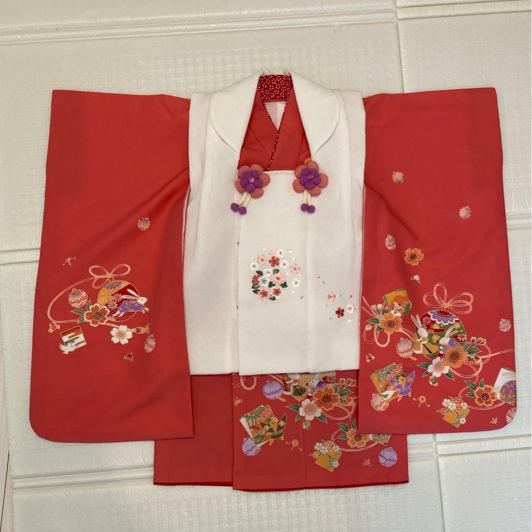 3歳七五三　動物柄　古典着物　被布・長襦袢付き