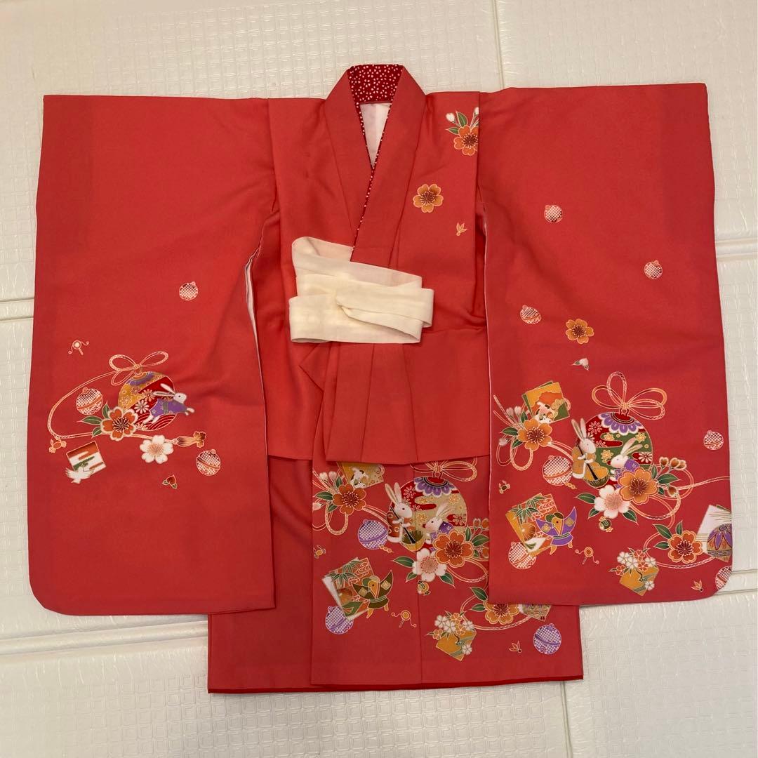 3歳七五三　動物柄　古典着物　被布・長襦袢付き