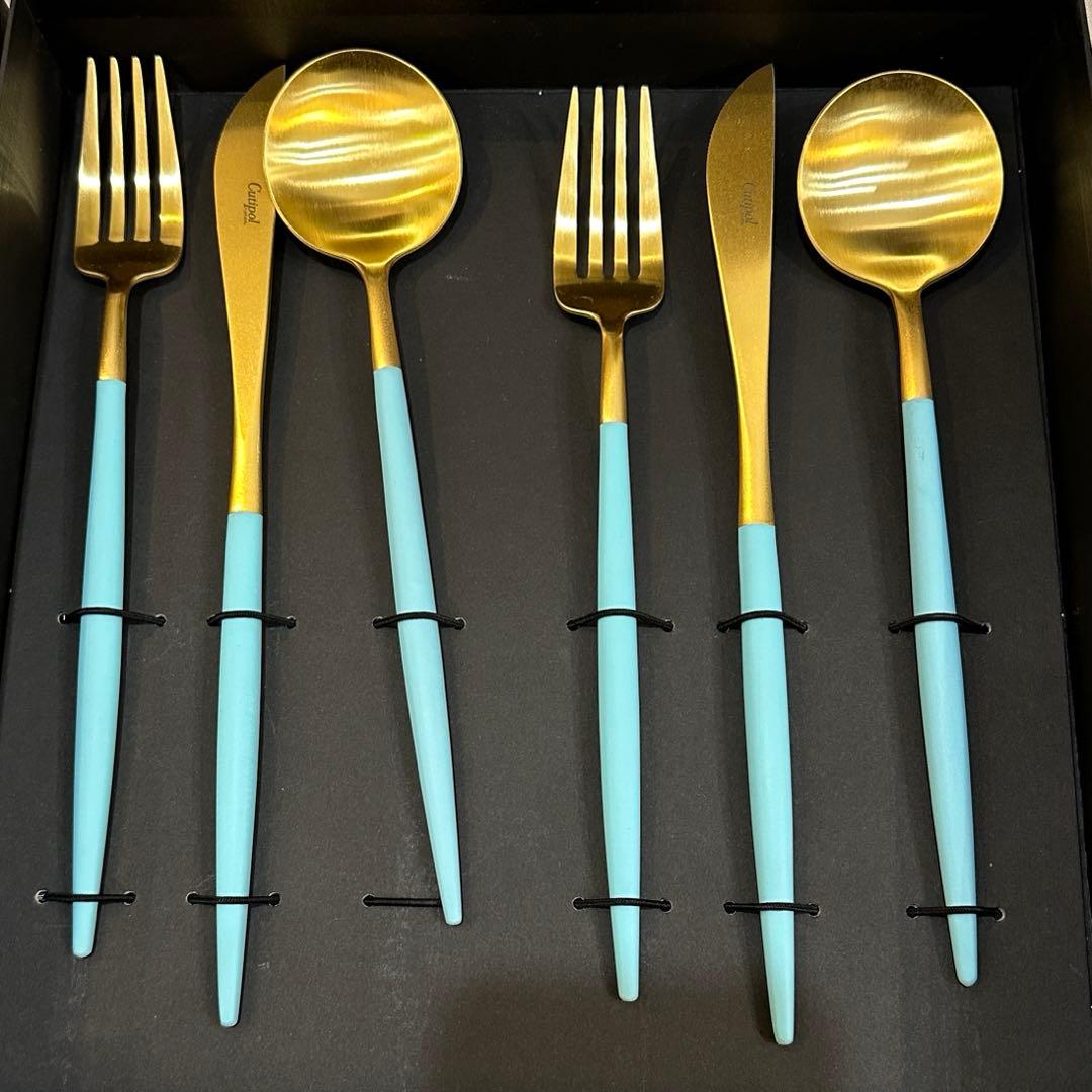Cutipol ゴールド＆ターコイズブルー カトラリーセット