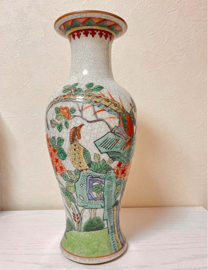 中国景徳鎮　粉彩花鳥文　壺　骨董品　花器　インテリア　花瓶