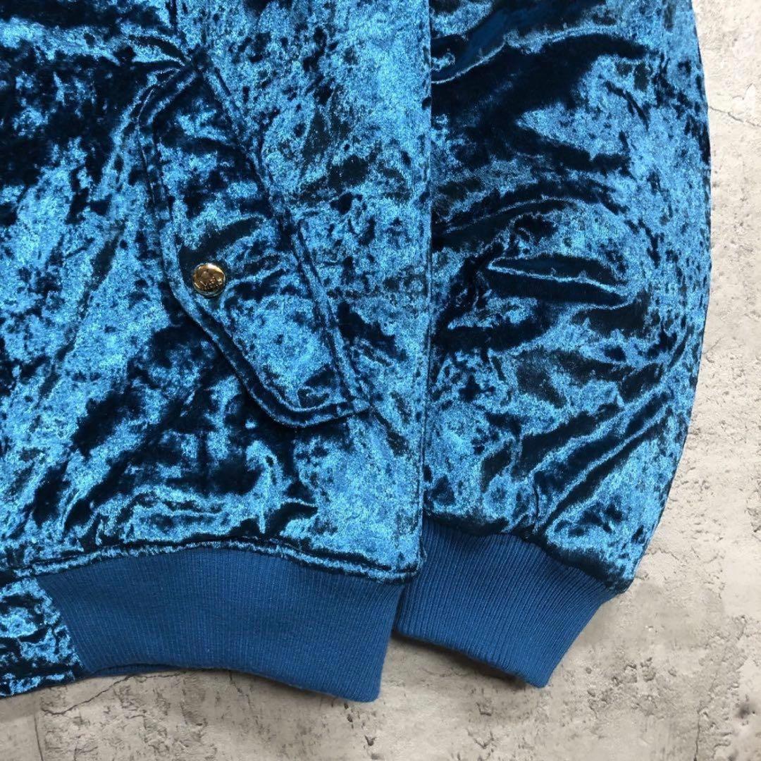 美品　EVISU エヴィス　タイガー ベロア スカジャン　スタジャン ブルー S