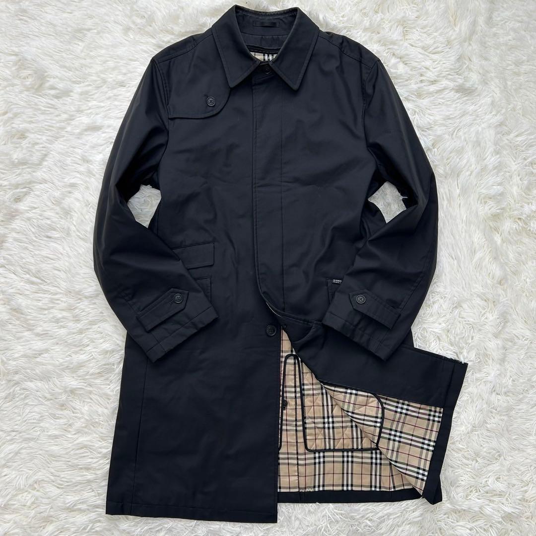 【美品/L】バーバリーブラックレーベル トレンチコート ノバチェック 黒 比翼