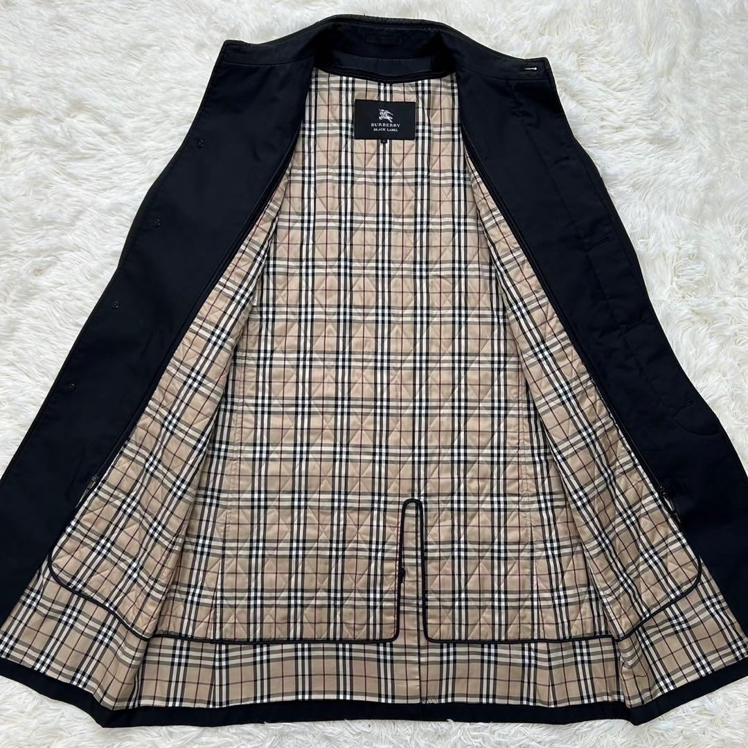 【美品/L】バーバリーブラックレーベル トレンチコート ノバチェック 黒 比翼