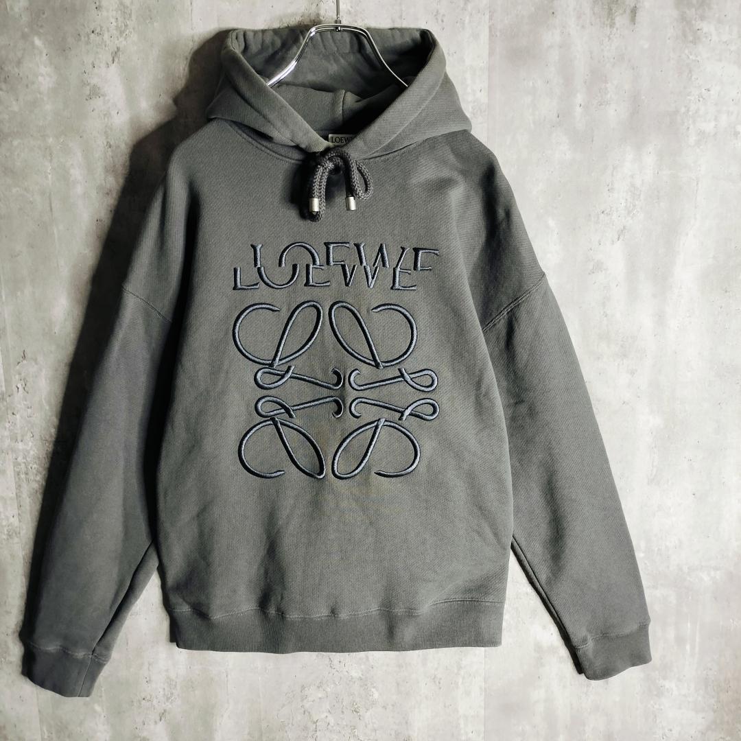 【美品】ロエベ アナグラム ロゴ刺繍 パーカー グレージュ オーバーサイズ