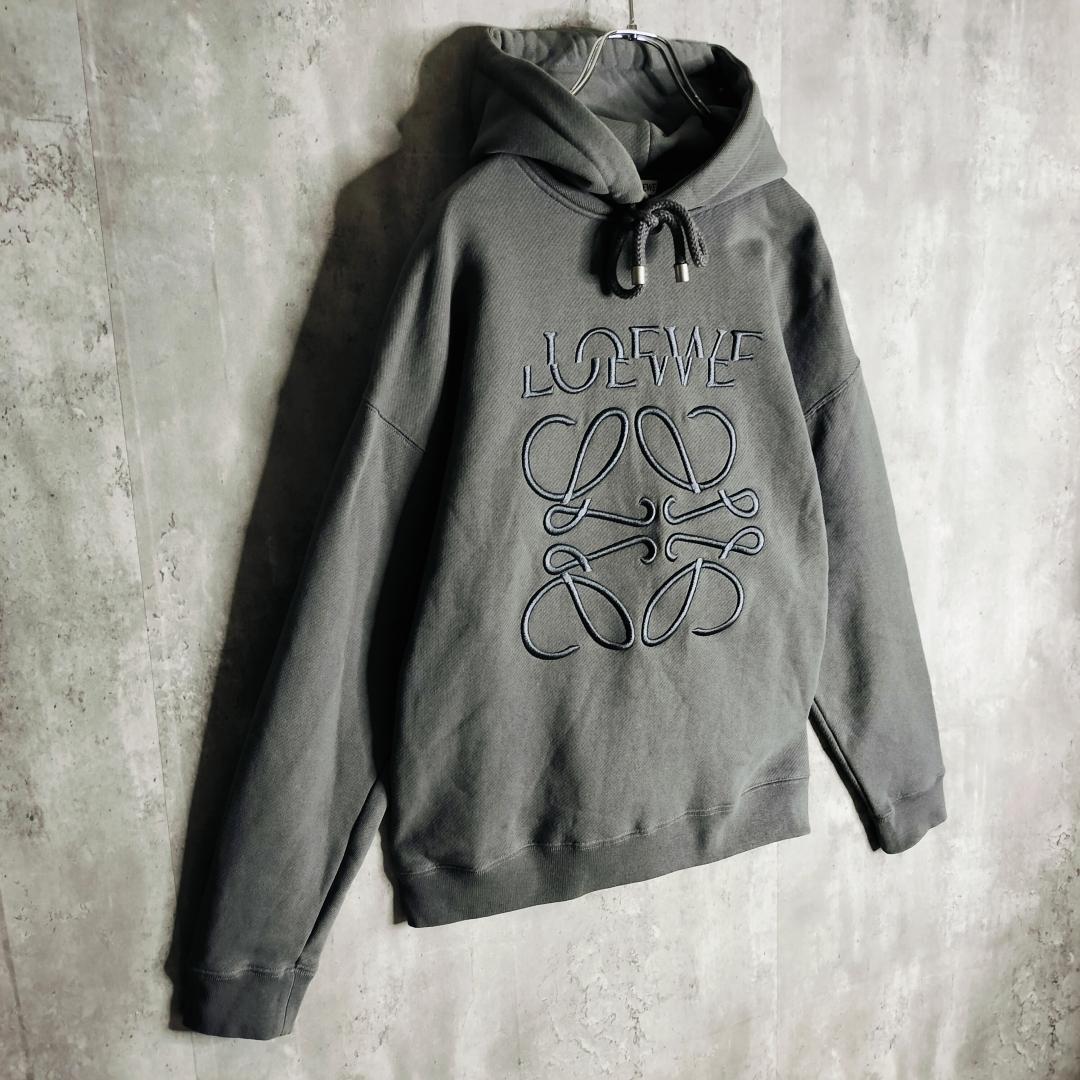 【美品】ロエベ アナグラム ロゴ刺繍 パーカー グレージュ オーバーサイズ