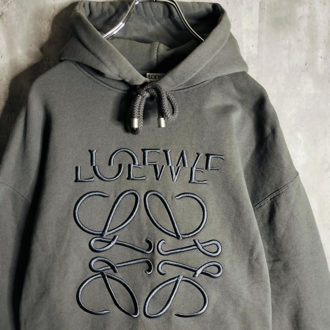 【美品】ロエベ アナグラム ロゴ刺繍 パーカー グレージュ オーバーサイズ