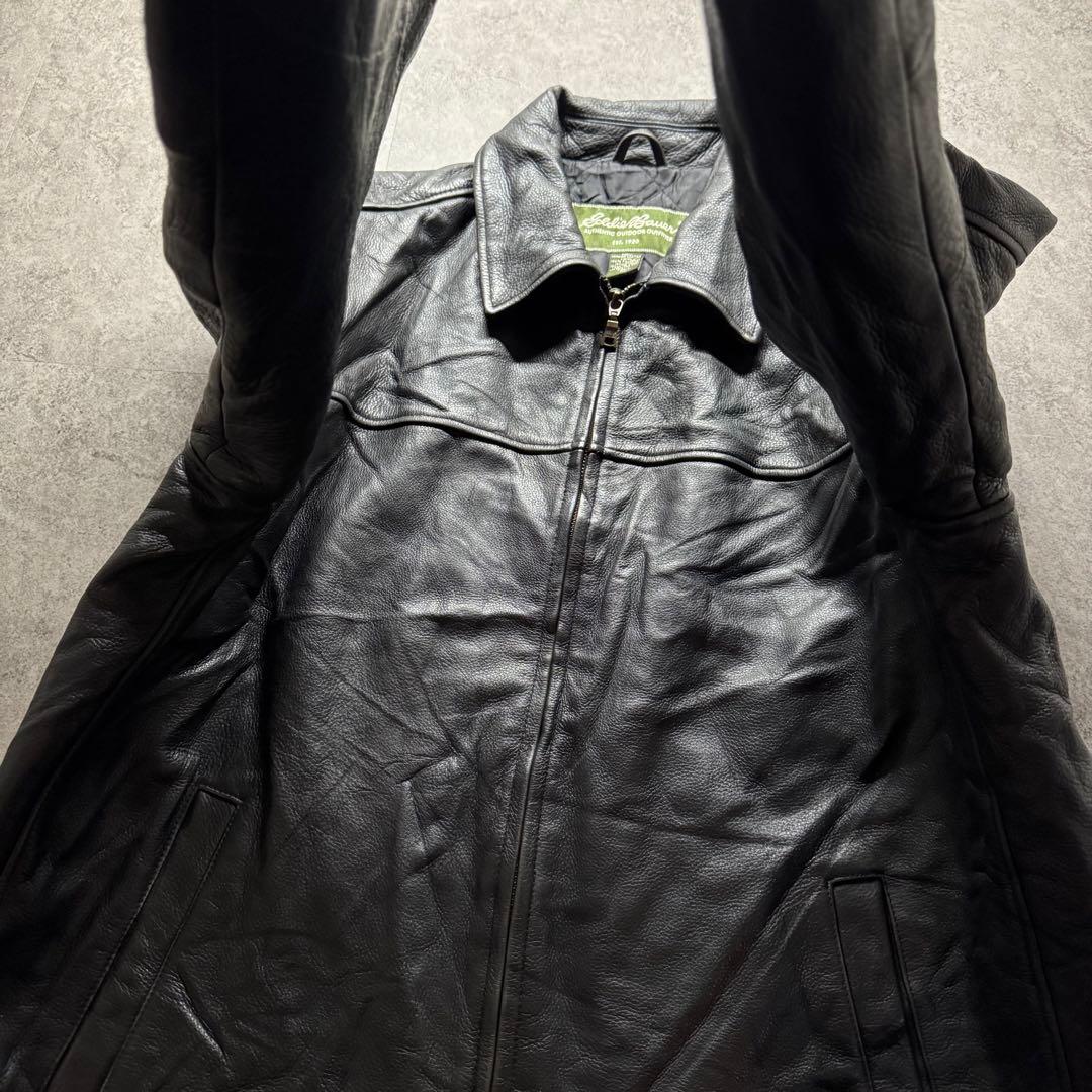 00s エディーバウアー XL レザージャケット　シングルライダース　本革　黒色