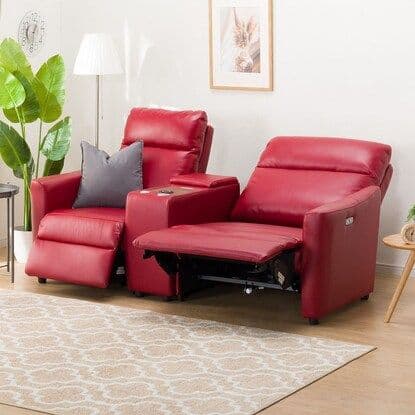 2人用電動本革リクライニングソファ (右肘/ユニットテーブル/ワイド左肘)