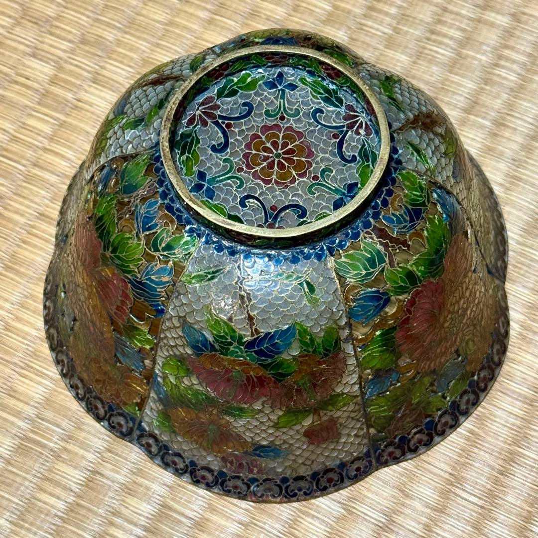 中国古玩　唐物　透かし透胎七宝花文鉢　菓子器　銅線七宝