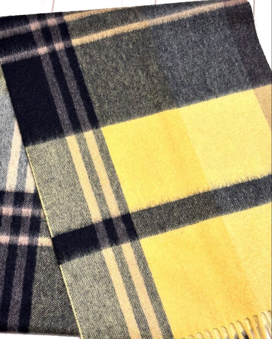 最終値下　23区　美品カシミヤ 100%チェック マフラー　イエロー