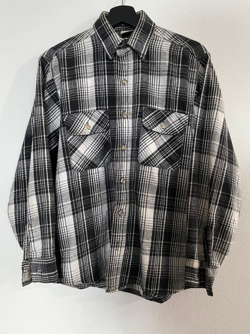 FIVE BROTHER チェック ヘビー ネル シャツ ブラック オンブレ