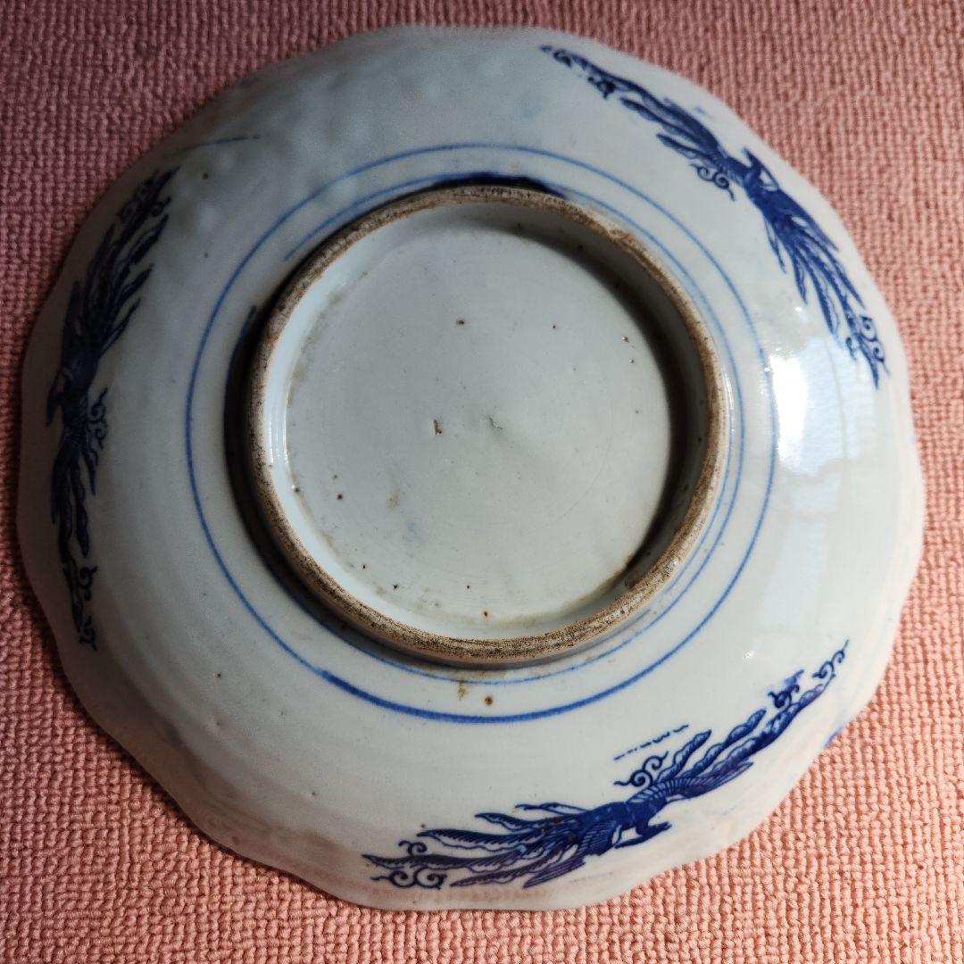 長沼焼 膾皿 紙刷印判 松竹梅 染付　大皿