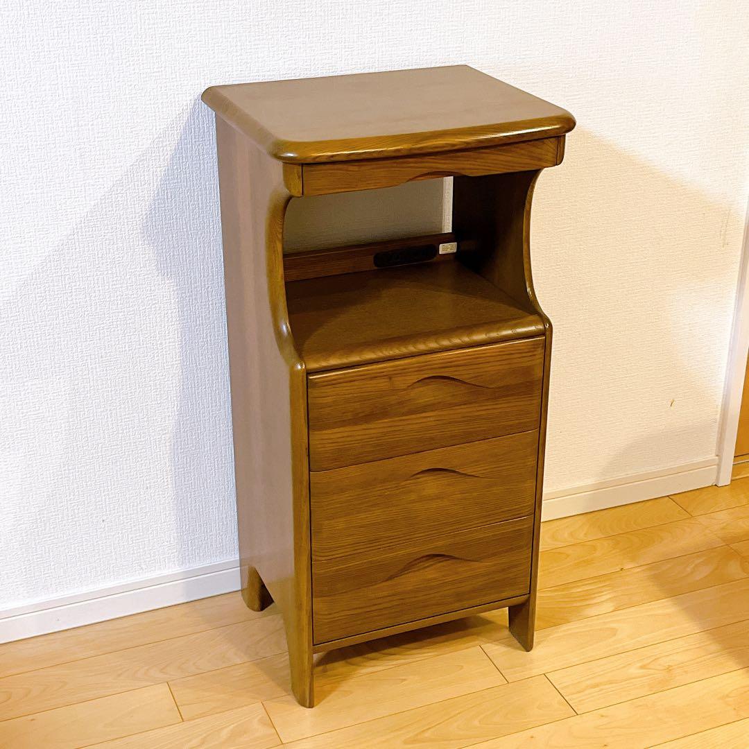 karimoku カリモク 電話台 コンセント付き キャビネット 4段 引出し