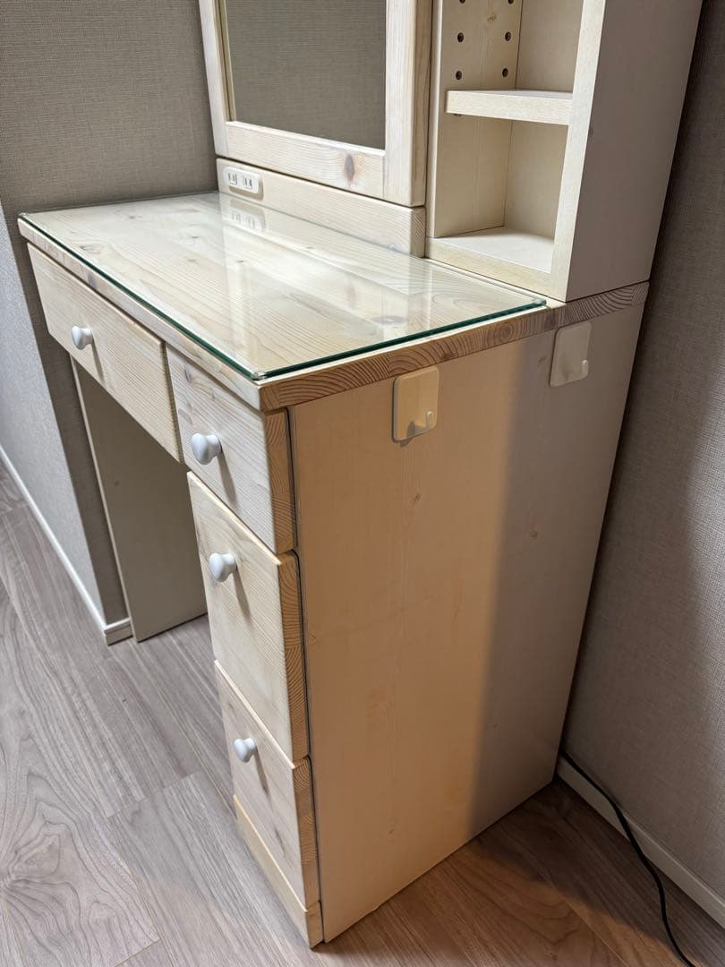 【美品】ドレッサー鏡台　白　木目調　大容量