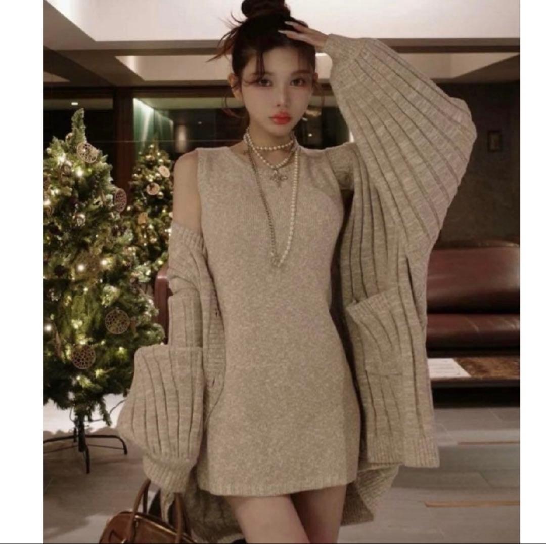 値下げダーリッチ シャーベットアンサンブルニットミニワンピースF-Lサイズ