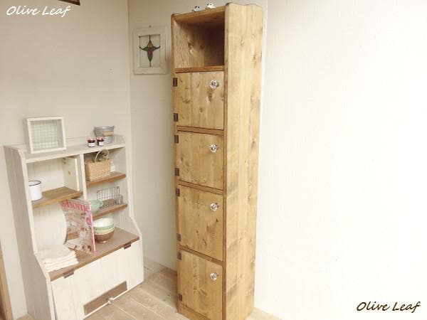 サイズ、デザインオーダー可！6段4扉スリムキャビネットナチュラルブラウン受注製作