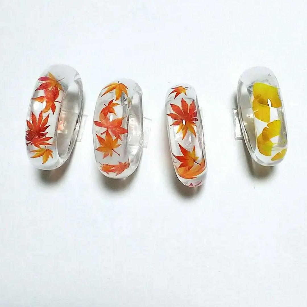 【163】レジンリング／モミジ∕イチョウ