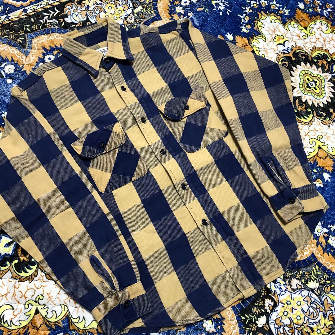 ファイブブラザー　ネルシャツ　イエロー×ネイビー　USA製