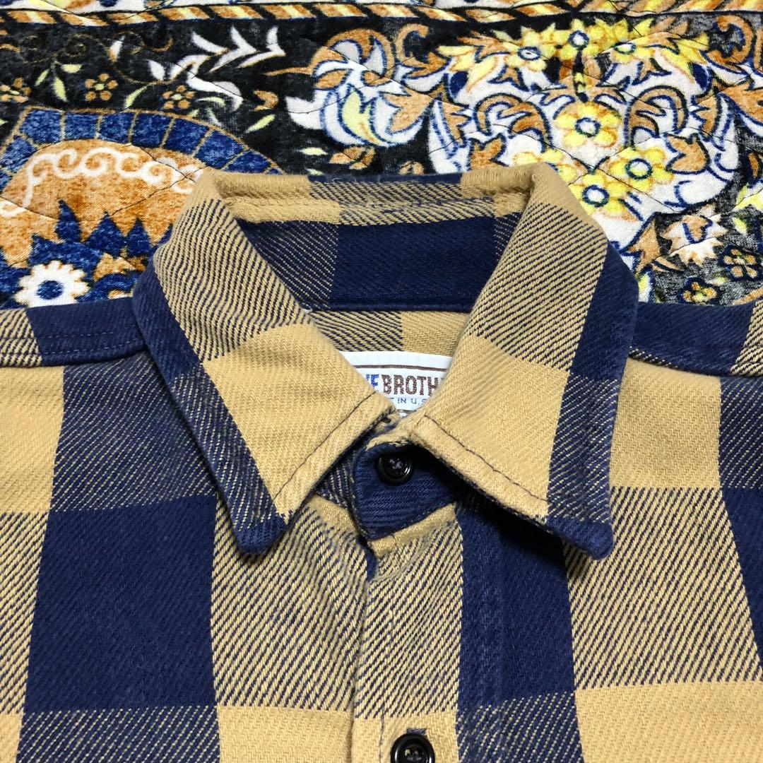 ファイブブラザー　ネルシャツ　イエロー×ネイビー　USA製