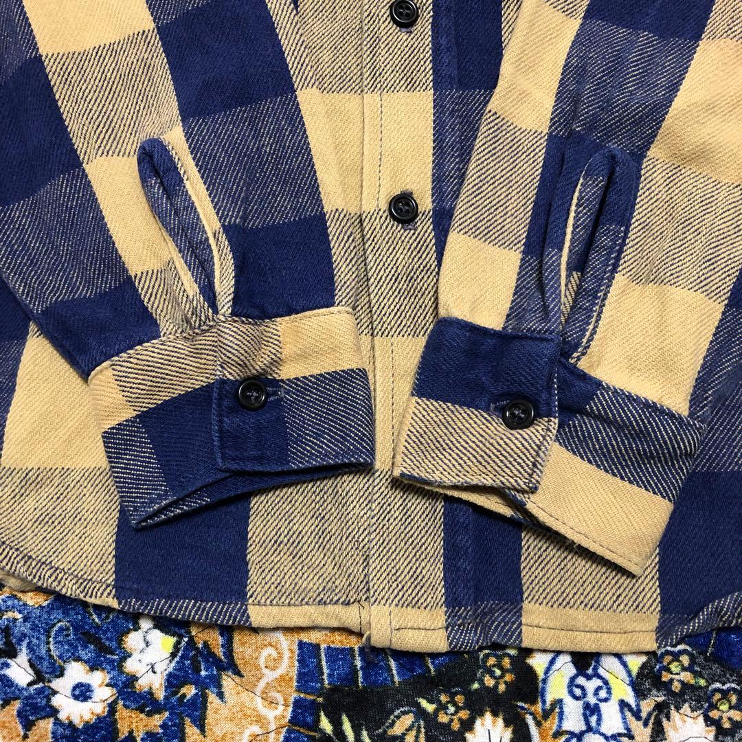 ファイブブラザー　ネルシャツ　イエロー×ネイビー　USA製