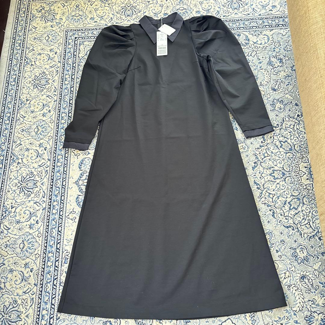 新品タグ付　LANVIN en Bleu 襟付き黒ワンピース 38