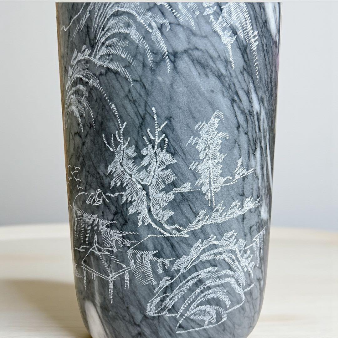 昭和54年製 1979年 大理石 花瓶 壺 山水彫刻 約56cm 14.4kg